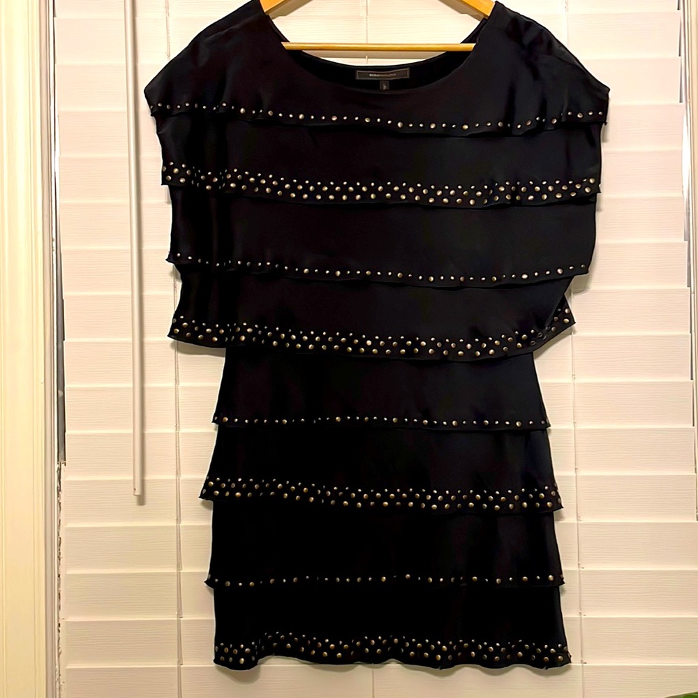 BCBG little black dress with gold apliques. Size M. Super comfortable.
